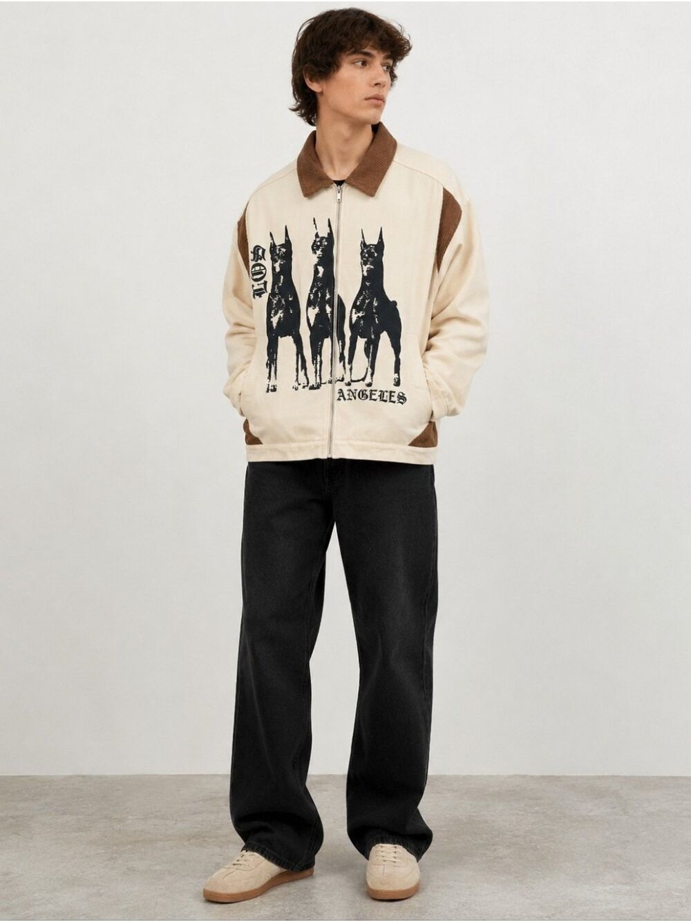 Fashion Nova Los Angeles DoFashion Nova Cream and Brown Dog Graphic Shirt Jacket